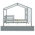Full Size Wood House Bed With Fence And Writing Board, Gray Gray Solid Wood