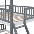 Twin Over Twin Bunk Bed Wood Bed With Roof, Window, Ladder,Gray Old Sku :Lt100008Aae Twin Gray Solid Wood