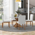 5 Piece Farmhouse Style Dining Table Set, Marble Sticker And Cross Bracket Pedestal Dining Table, And 4 Upholstered Chairs White Walnut Upholstered Chair Wood White Walnut Seats 4 Wood Dining Room Antique,Classic,Farmhouse Pedestal Round Dining Table