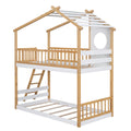 Twin Over Twin Bunk Bed Wood Bed With Roof, Window, Ladder,Natural Old Sku :Lt100008Aad Twin Natural Solid Wood