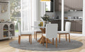 5 Piece Farmhouse Style Dining Table Set, Marble Sticker And Cross Bracket Pedestal Dining Table, And 4 Upholstered Chairs White Walnut Upholstered Chair Wood White Walnut Seats 4 Wood Dining Room Antique,Classic,Farmhouse Pedestal Round Dining Table