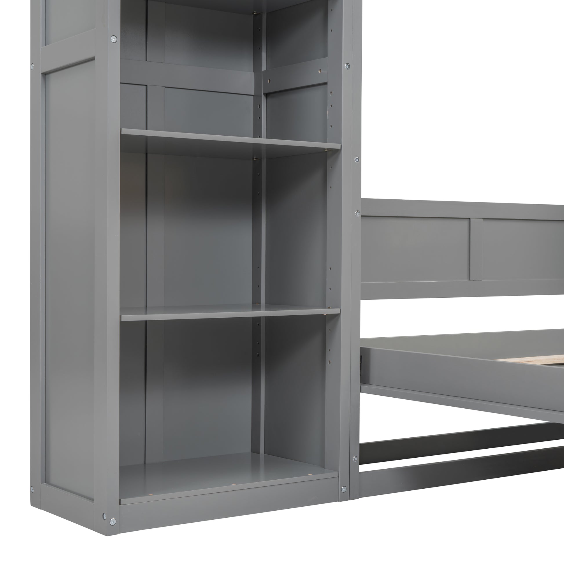 Full Size Murphy Bed Wall Bed With Shelves,Gray Gray Solid Wood Mdf