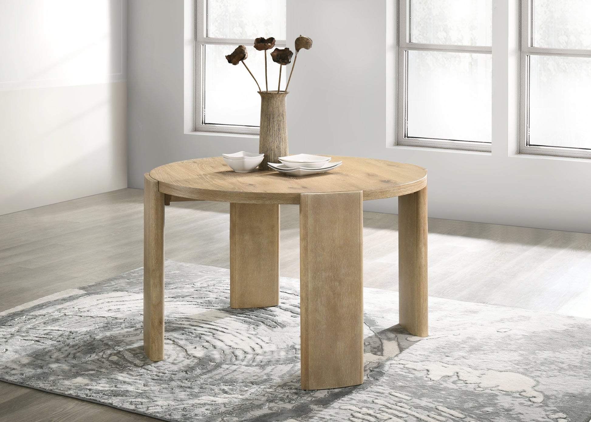 Bowen Oak Finish 47" Round Dining Table Oak Wood