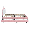 Full Size Princess Bed With Crown Headboard And 2 Drawers, Full Size Platform Bed With Headboard And Footboard,White Pink Pink Pu