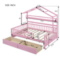 Wooden Full Size House Bed With 2 Drawers,Kids Bed With Storage Shelf, Pink Pink Wood