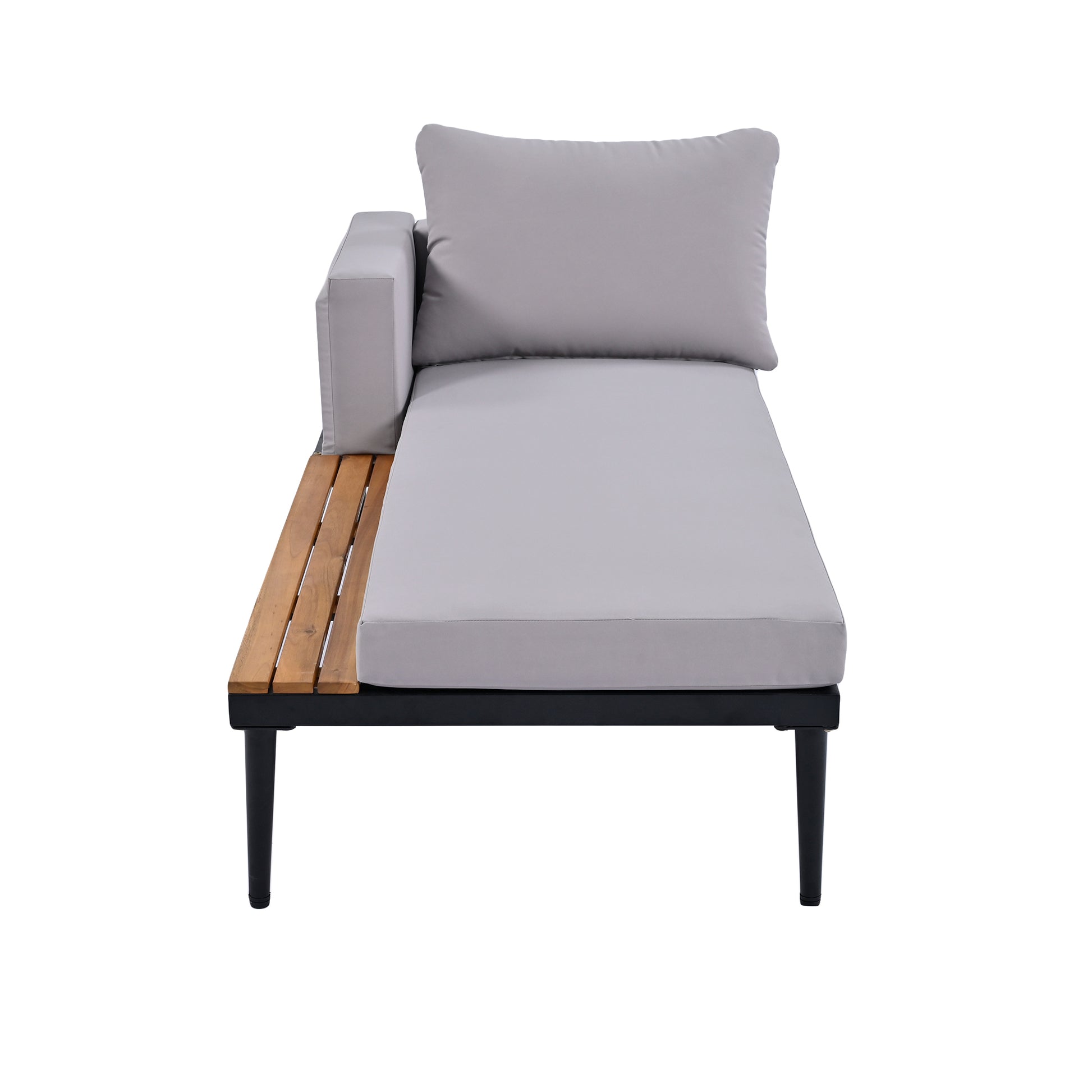 Modern Outdoor Daybed Patio Metal Daybed With Wood Topped Side Spaces For Drinks, 2 In 1 Padded Chaise Lounges For Poolside, Balcony, Deck, Gray Yes Lounge Gray Weather Resistant Frame Fade