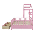 Wooden Full Size House Bed With 2 Drawers,Kids Bed With Storage Shelf, Pink Pink Wood