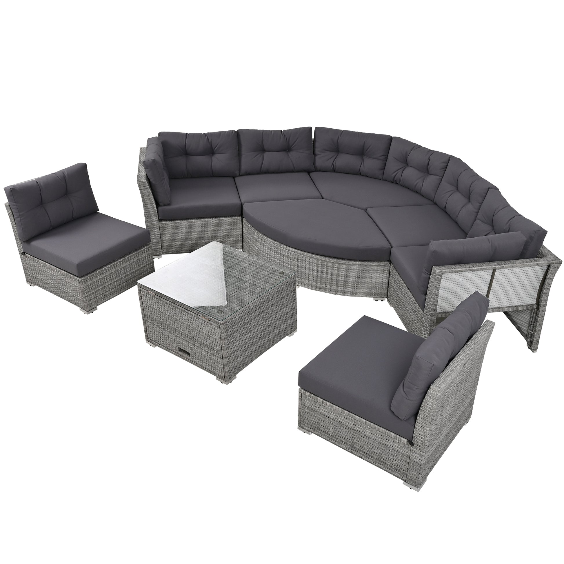 Patio Furniture Set Outdoor Furniture Daybed Rattan Sectional Furniture Set Patio Seating Group With Cushions And Center Table For Patio, Lawn, Backyard, Pool, Grey Yes Grey Water Resistant Frame Water Resistant Cushion Garden & Outdoor Sectional Seating