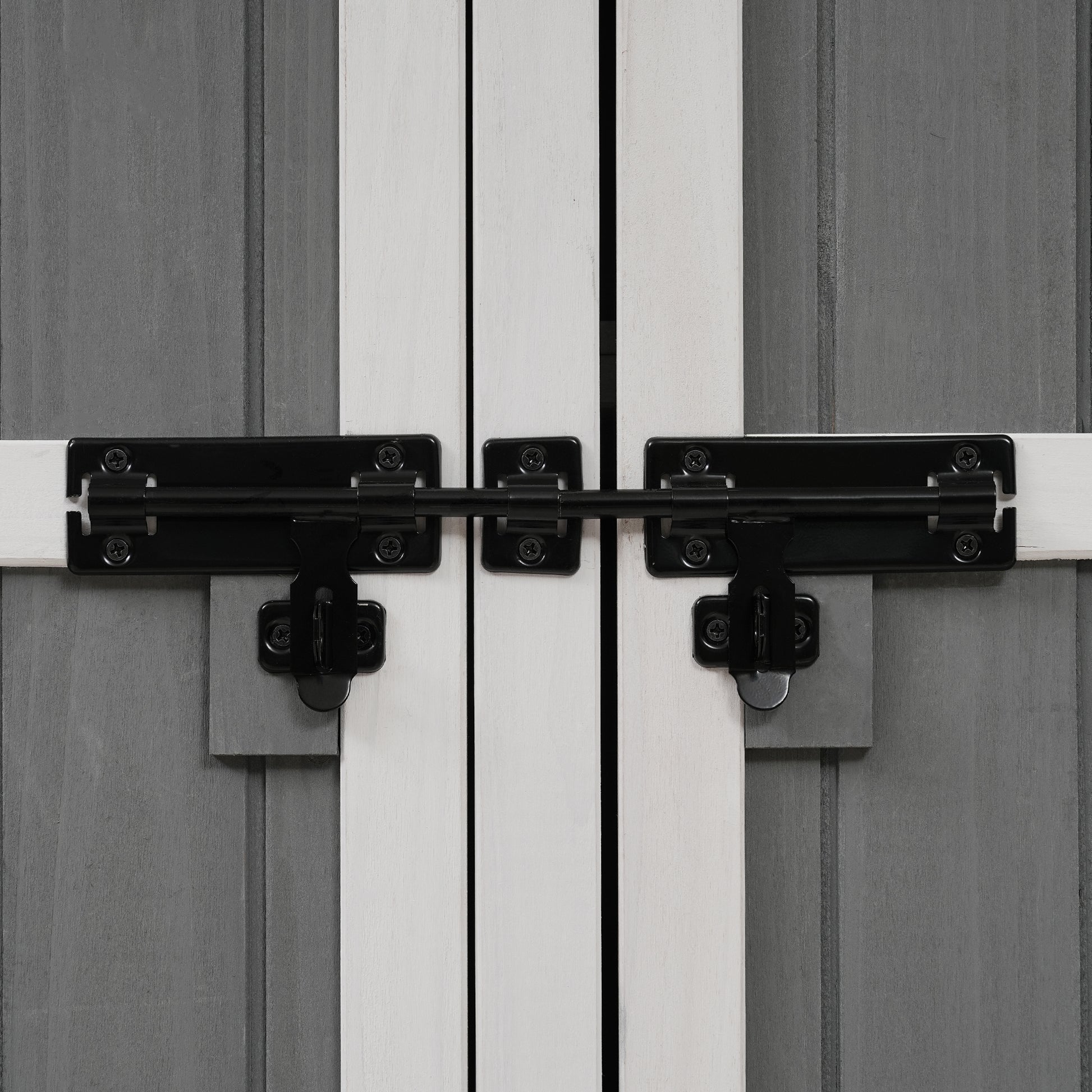 Outdoor 5.5Ft Hx4.1Ft L Wood Storage Shed, Garden Tool Cabinet With Waterproof Asphalt Roof, Four Lockable Doors, Multiple Tier Shelves, White And Gray White Gray Water Resistant Frame Garden &