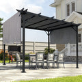 9.5 X 12 Ft Outdoor Pergola Patio Gazebo,Retractable Shade Canopy,Steel Frame Grape Gazebo,Sunshelter Pergola For Gardens,Terraces,Backyard Grey Grey Steel