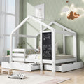 Full House Bed With Blackboard And Drawers, Two Assembly Options, White Full White Wood