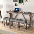 Bar Table Set With Power Outlet, Bar Table And Chairs Set, 4 Piece Dining Table Set, Industrial Breakfast Table Set, For Living Room, Dining Room, Game Room Brown Yellow Solid Wood Mdf
