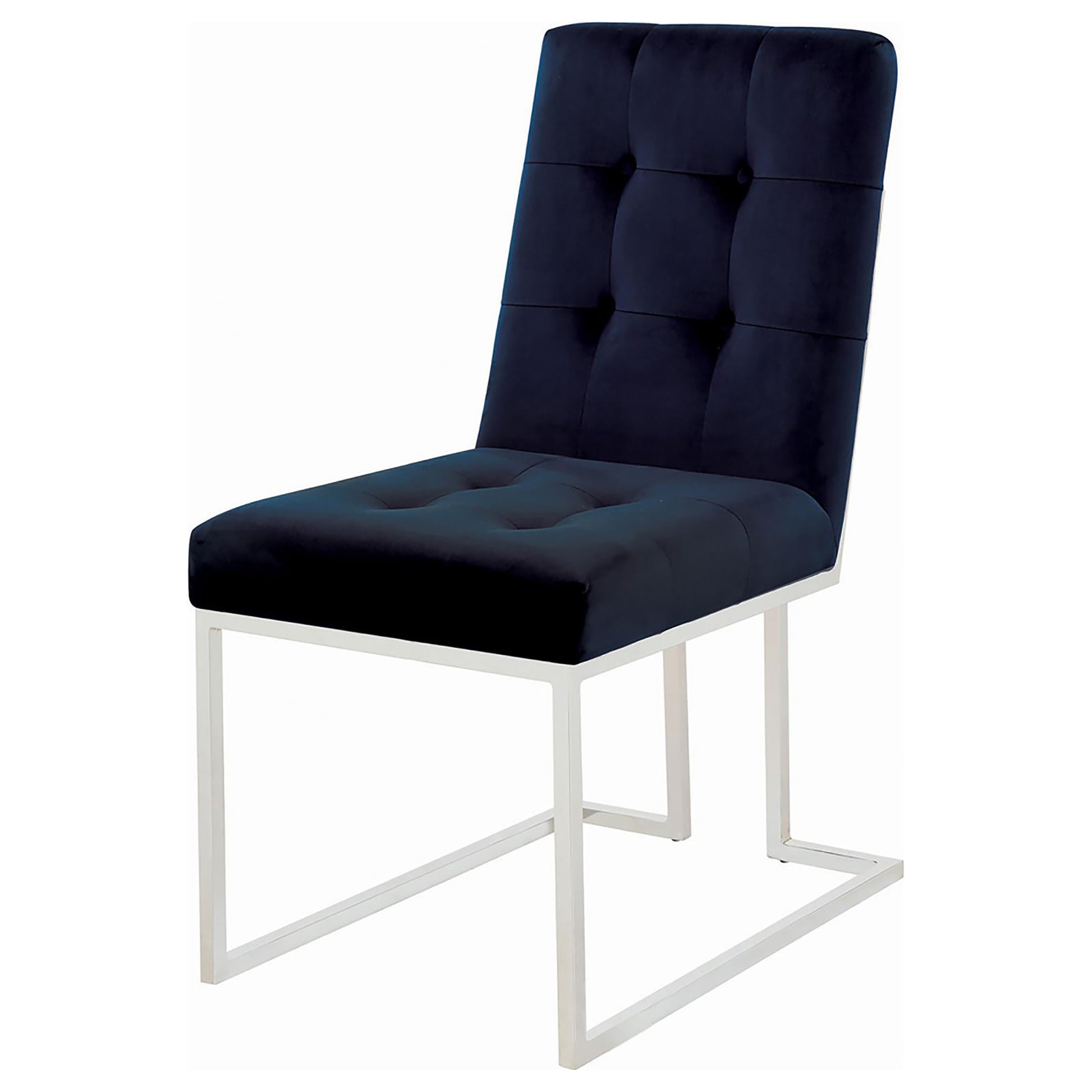 Blue And Chrome Tufted Back Dining Chair Set Of 2 Blue Dining Room Contemporary,Modern Side Chair Tufted Back Foam Upholstered