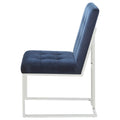 Blue And Chrome Tufted Back Dining Chair Set Of 2 Blue Dining Room Contemporary,Modern Side Chair Tufted Back Foam Upholstered