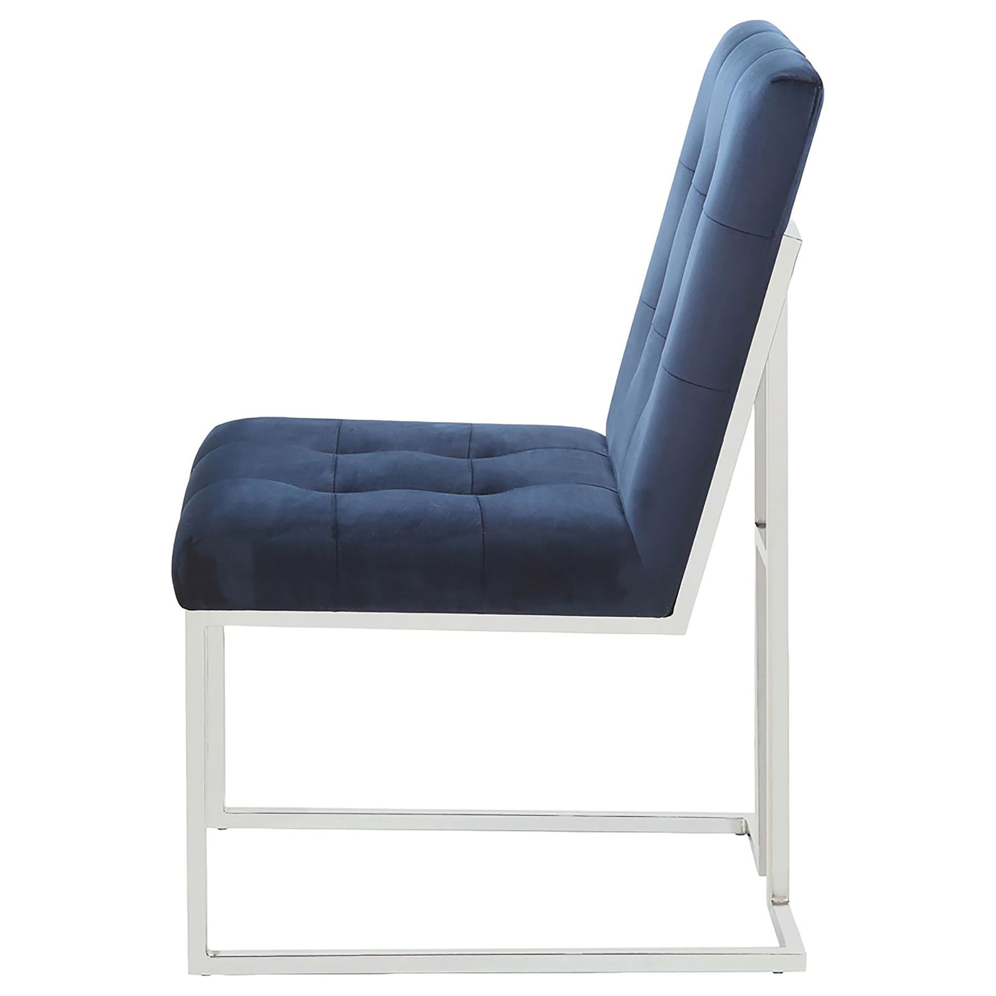 Blue And Chrome Tufted Back Dining Chair Set Of 2 Blue Dining Room Contemporary,Modern Side Chair Tufted Back Foam Upholstered