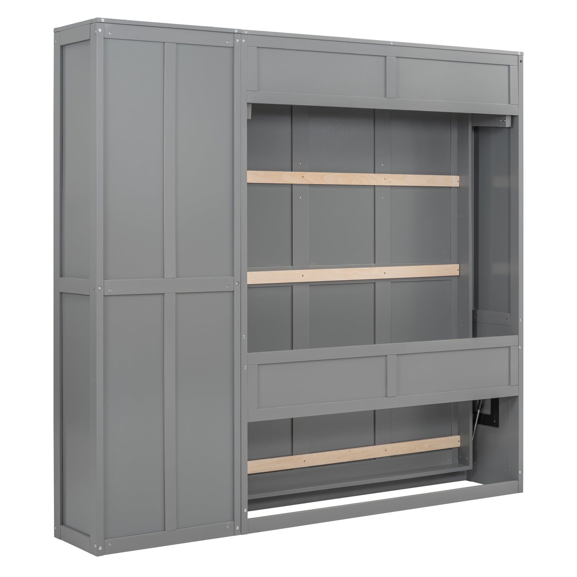 Full Size Murphy Bed Wall Bed With Shelves,Gray Gray Solid Wood Mdf