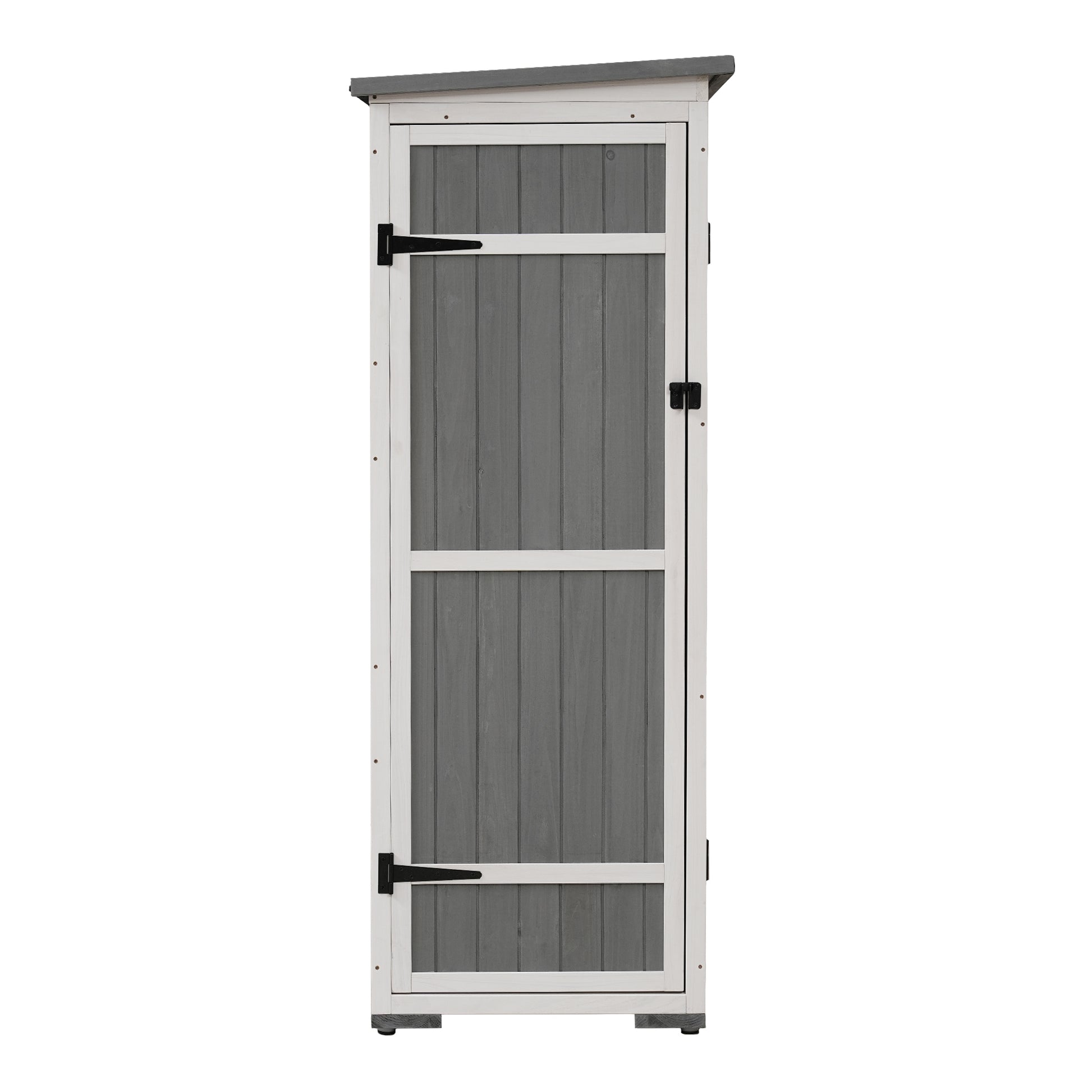 Outdoor 5.5Ft Hx4.1Ft L Wood Storage Shed, Garden Tool Cabinet With Waterproof Asphalt Roof, Four Lockable Doors, Multiple Tier Shelves, White And Gray White Gray Water Resistant Frame Garden &