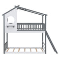 Twin Over Twin Bunk Bed Wood Bed With Roof, Window, Ladder,Gray Old Sku :Lt100008Aae Twin Gray Solid Wood