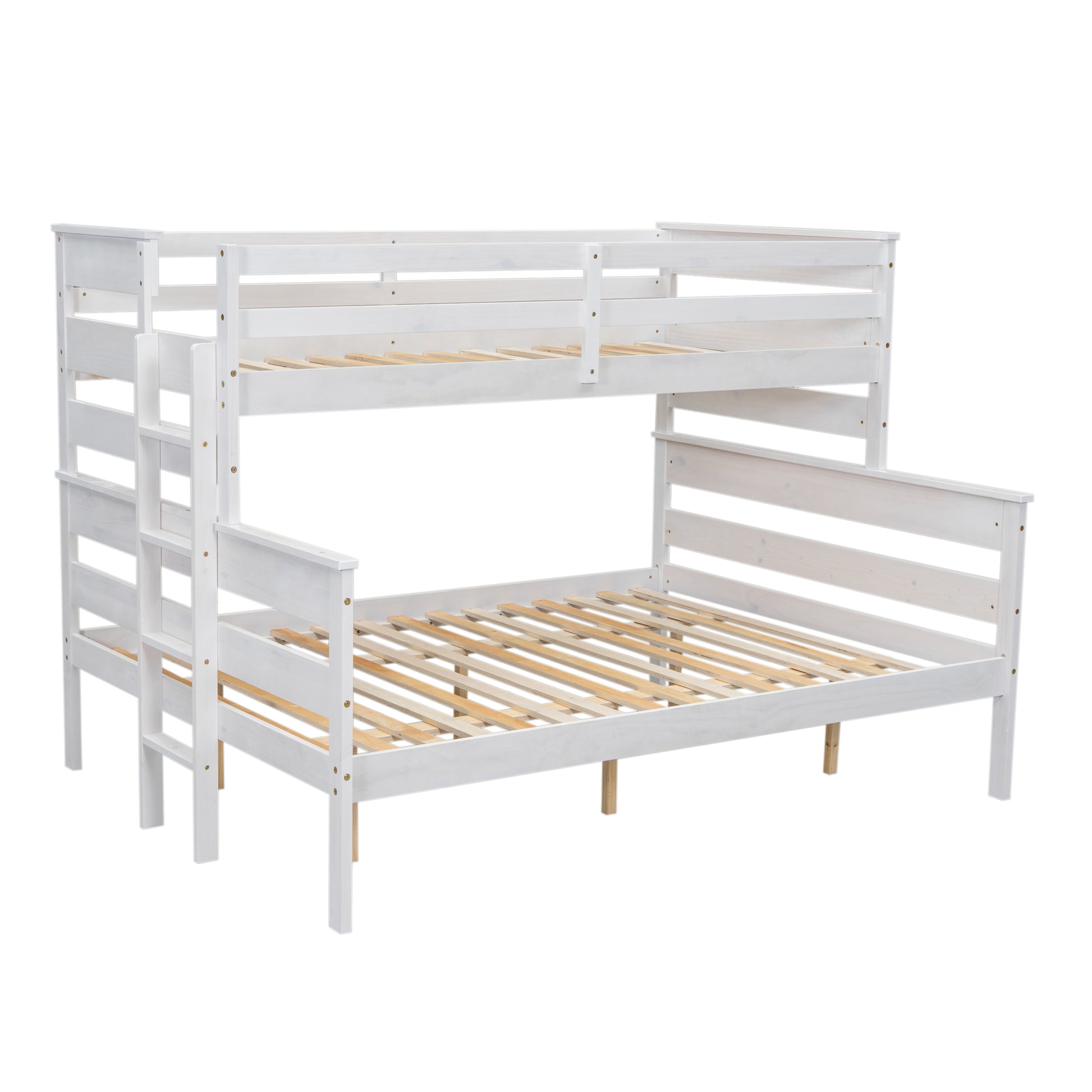 Wood Twin Xl Over Queen Bunk Bed With Ladder, White Box Spring Not Required White Wood Bedroom Bunk Solid Wood Mdf