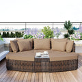 6 Piece Patio Outdoor Conversation Round Sofa Set, Pe Wicker Rattan Separate Seating Group With Coffee Table, Brown Yes Deep Seating Brown Weather Resistant Frame Water Resistant Cushion Garden & Outdoor Sofa Seating Groups Foam Rattan