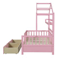 Wooden Twin Size House Bed With 2 Drawers,Kids Bed With Storage Shelf, Pink Pink Wood