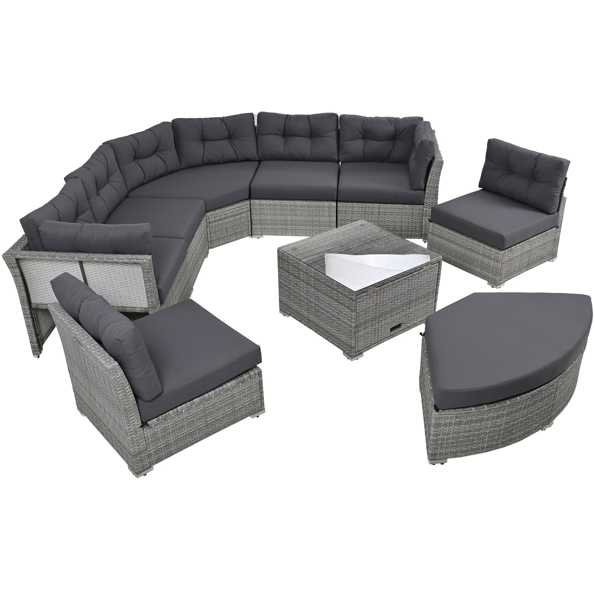 Patio Furniture Set Outdoor Furniture Daybed Rattan Sectional Furniture Set Patio Seating Group With Cushions And Center Table For Patio, Lawn, Backyard, Pool, Grey Yes Grey Water Resistant Frame Water Resistant Cushion Garden & Outdoor Sectional Seating