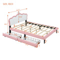 Full Size Princess Bed With Crown Headboard And 2 Drawers, Full Size Platform Bed With Headboard And Footboard,White Pink Pink Pu