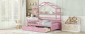 Wooden Twin Size House Bed With 2 Drawers,Kids Bed With Storage Shelf, Pink Pink Wood