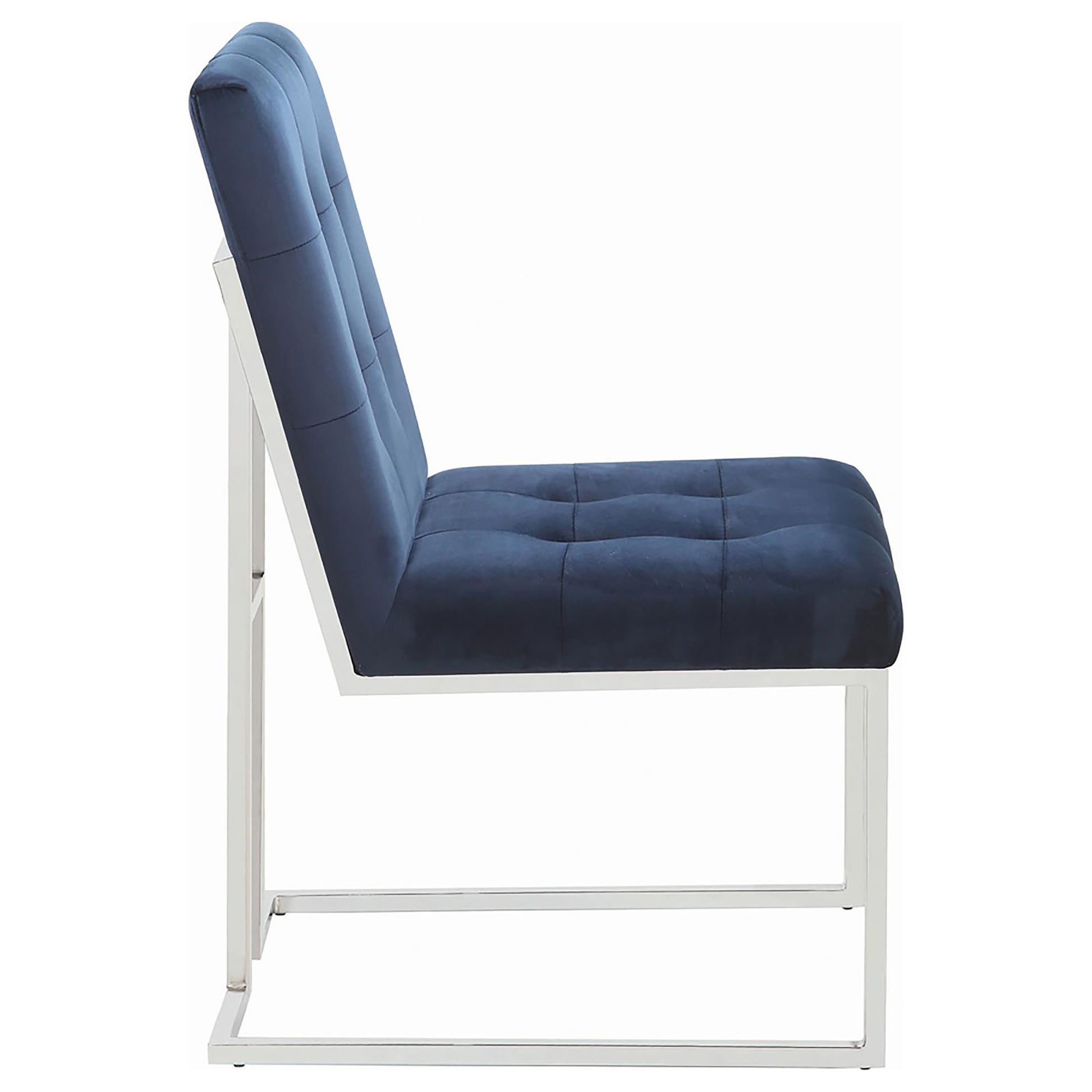 Blue And Chrome Tufted Back Dining Chair Set Of 2 Blue Dining Room Contemporary,Modern Side Chair Tufted Back Foam Upholstered