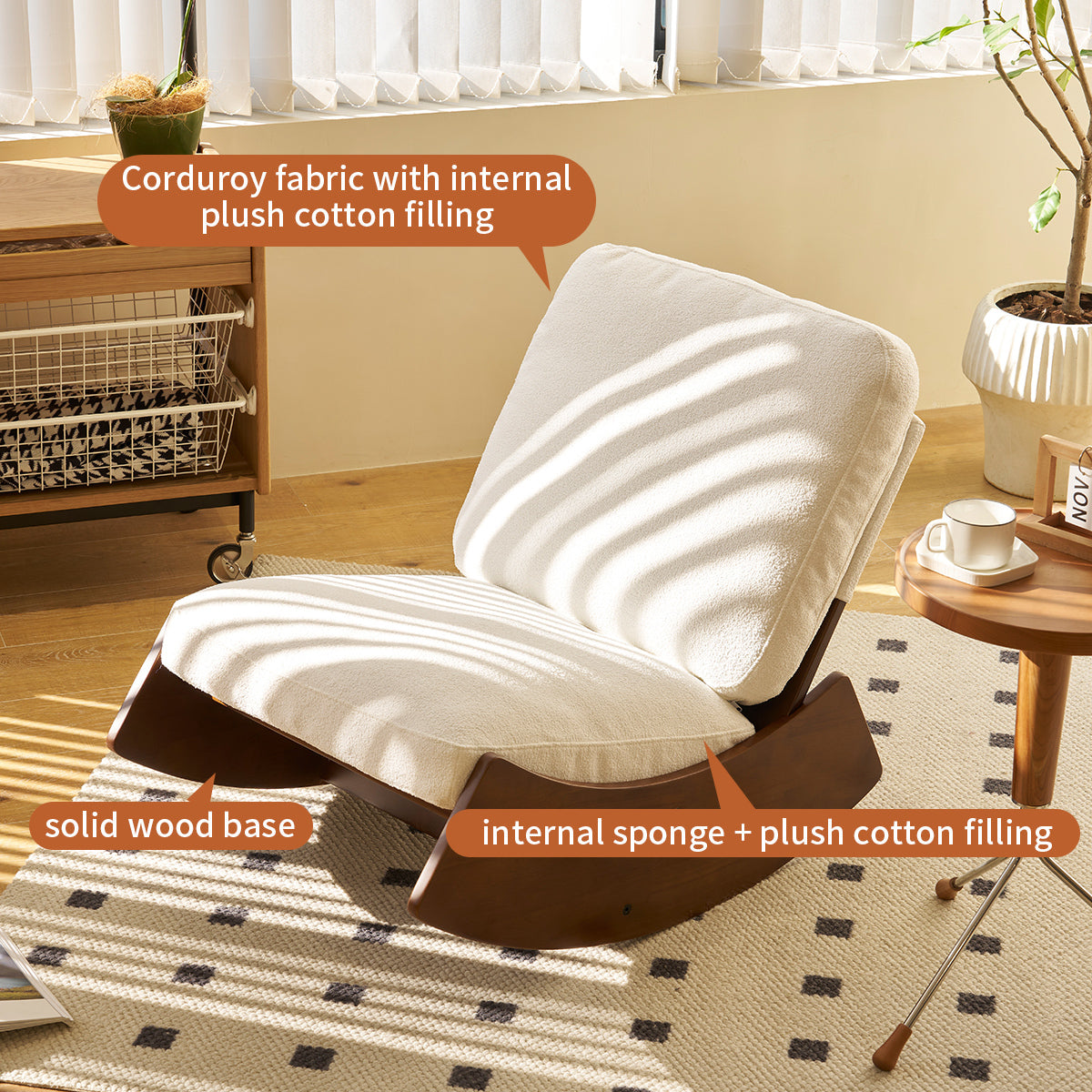 Comfortable Glider Rocking Chair, High Quality Upholstery Glider Chair, Solid Wood Frame, Perfect For Multiple Settings Accent Reading Chair For Bedroom,Living Room,Nursery White Fabric