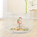 6 Panel Metal Baby Playpen Fireplace Safety Fence W Walk Through Door In 2 Directions, 5 In 1 Extra Wide Barrier Gate For Indoor Baby Pet Christmas Tree, White White Metal