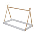 Twin Size Tent Floor Bed With Triangle Structure, White Natural Twin Box Spring Not Required White Natural Wood Wood