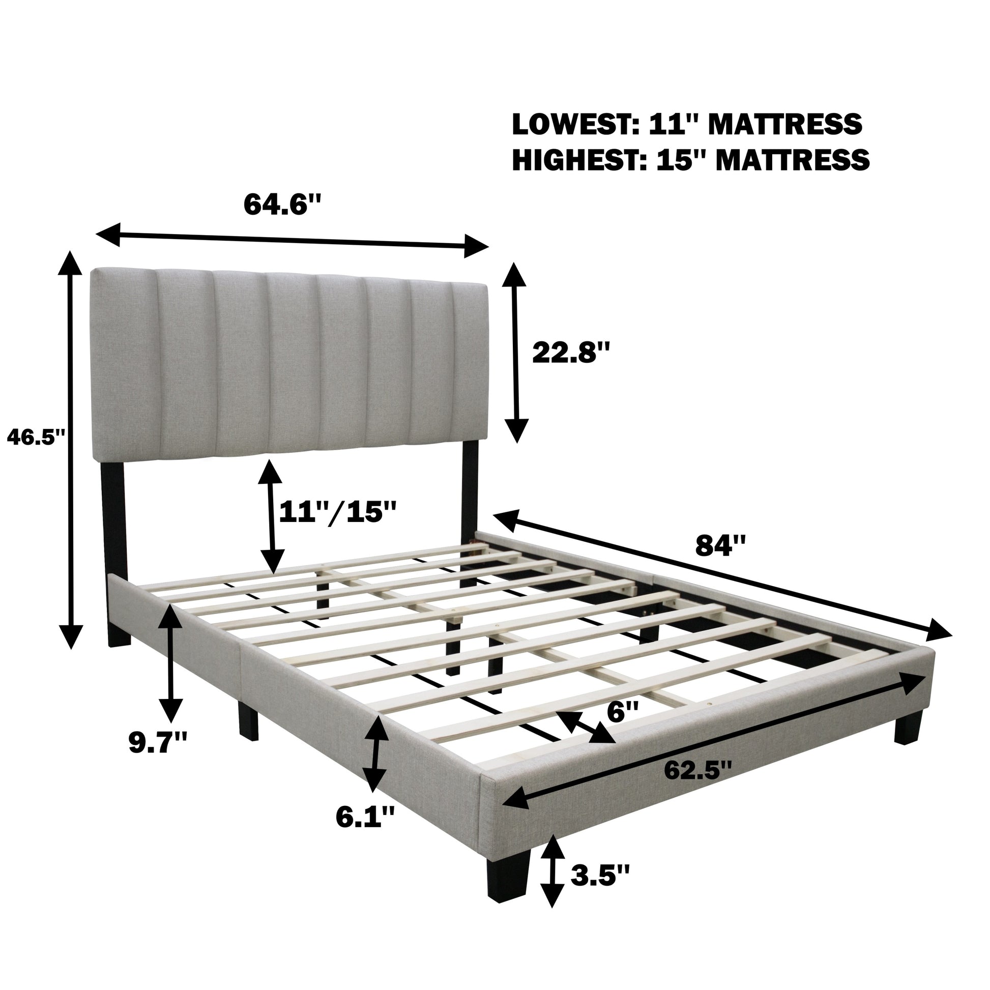 Linen Queen Size Adjustable Headboard Upholstered Bed Frame The Combination Of Modern And Vintage Makes The Whole Visual Effect More Exquisite Box Spring Not Required Queen Linen Wood Espresso Bedroom Minimalist,Modern,Shabby Chic,Ultra Modern Rubberwood