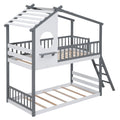 Twin Over Twin Bunk Bed Wood Bed With Roof, Window, Ladder,Gray Old Sku :Lt100008Aae Twin Gray Solid Wood