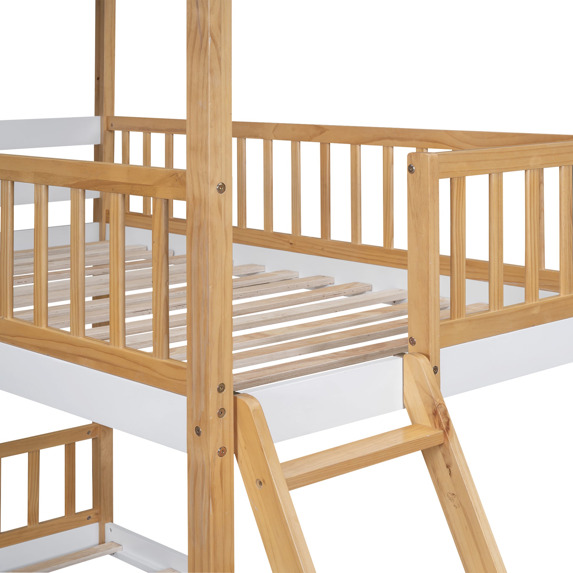 Twin Over Twin Bunk Bed Wood Bed With Roof, Window, Ladder,Natural Old Sku :Lt100008Aad Twin Natural Solid Wood