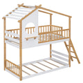 Twin Over Twin Bunk Bed Wood Bed With Roof, Window, Ladder,Natural Old Sku :Lt100008Aad Twin Natural Solid Wood