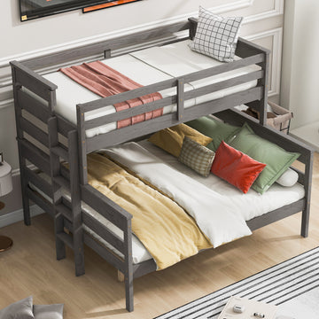 Wood Twin Xl Over Queen Bunk Bed With Ladder, Gray Twin Xl Box Spring Not Required Gray Wood Bedroom Bunk Solid Wood Mdf