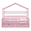 Wooden Twin Size House Bed With 2 Drawers,Kids Bed With Storage Shelf, Pink Pink Wood