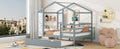 Full Size Wood House Bed With Fence And Writing Board, Gray Gray Solid Wood