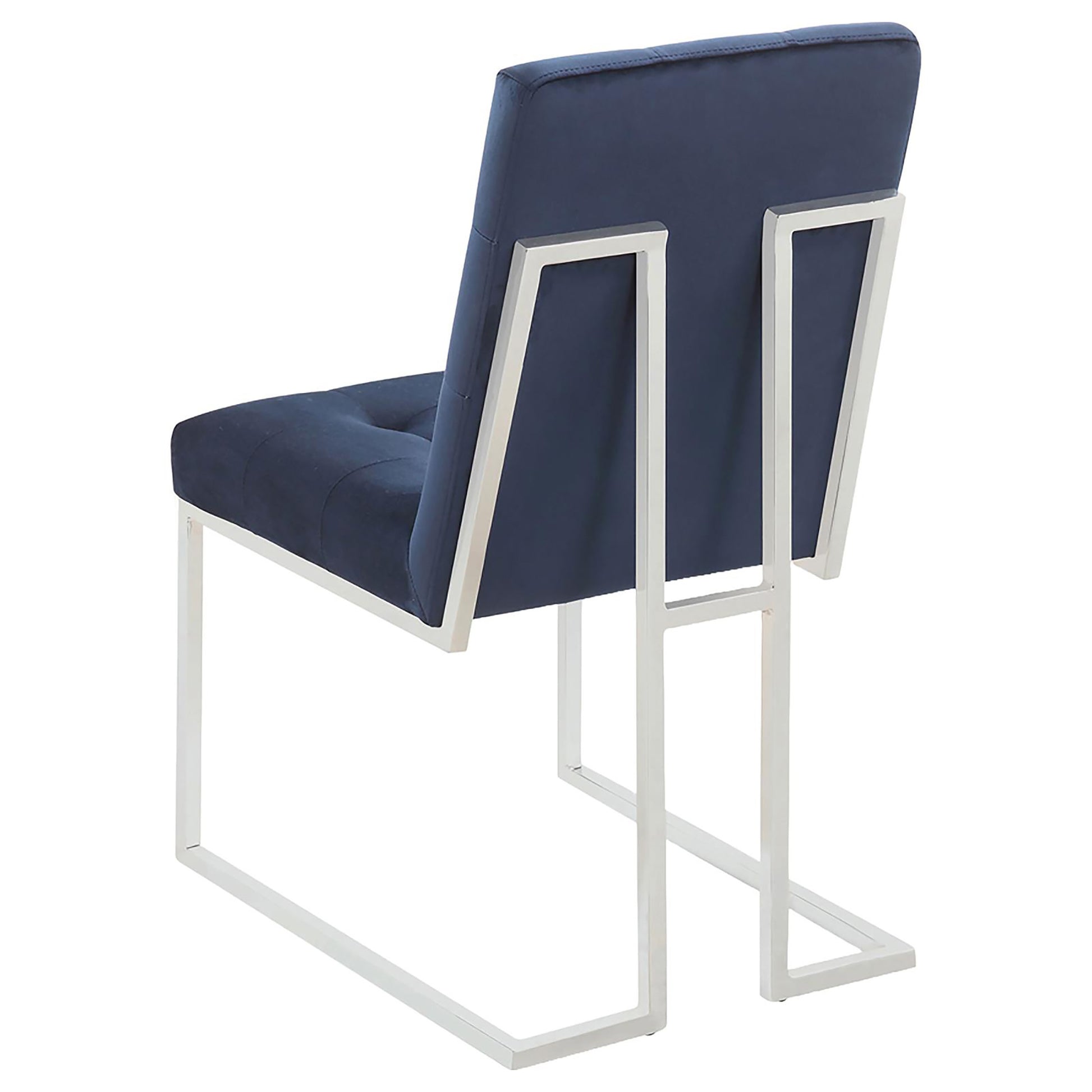 Blue And Chrome Tufted Back Dining Chair Set Of 2 Blue Dining Room Contemporary,Modern Side Chair Tufted Back Foam Upholstered