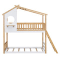 Twin Over Twin Bunk Bed Wood Bed With Roof, Window, Ladder,Natural Old Sku :Lt100008Aad Twin Natural Solid Wood