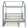 Full Size Wood House Bed With Fence And Writing Board, Gray Gray Solid Wood