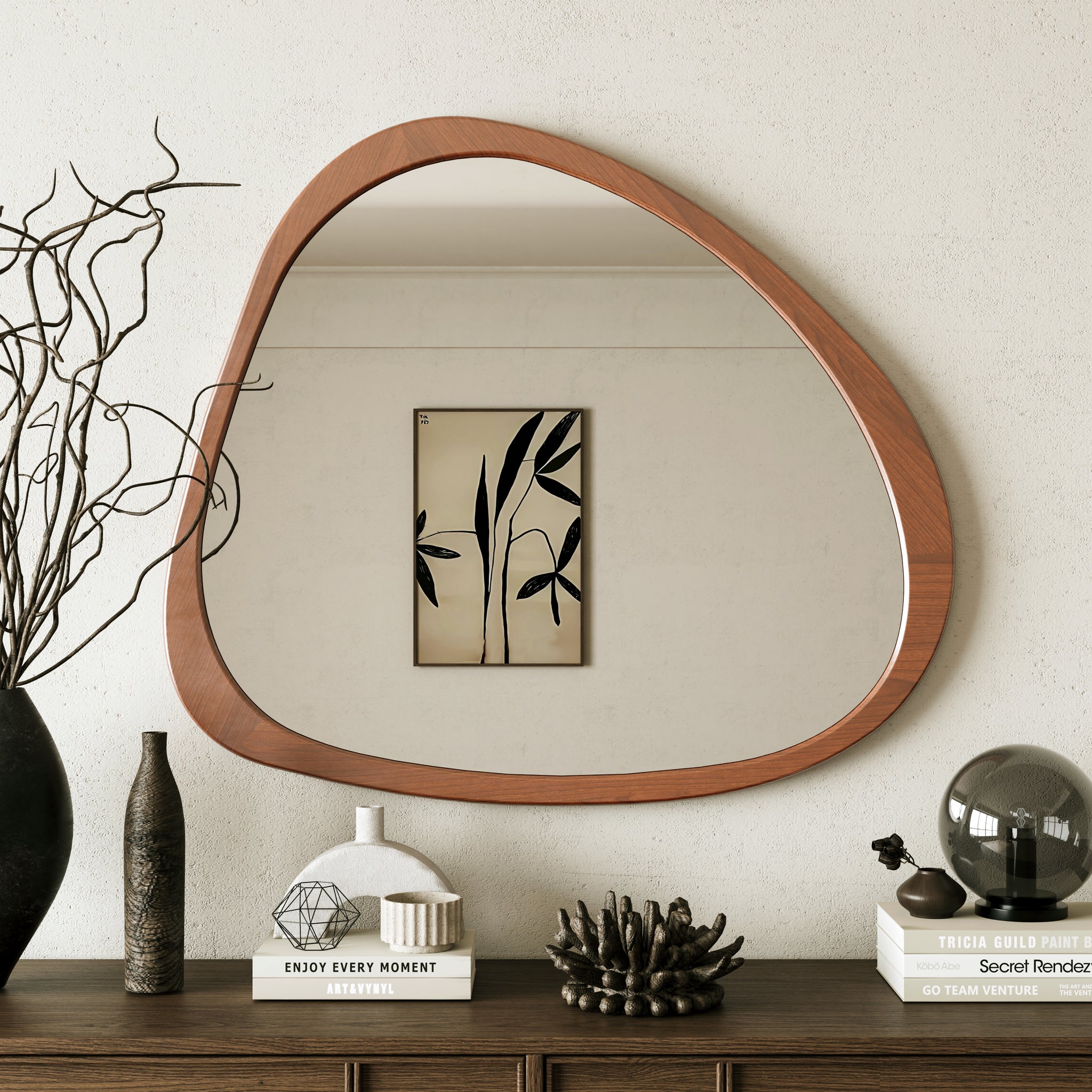 Solid Wood Mirror 45 Inch Asymmetrical Wall Mirror Wooden Framed Mirror Large Sized Dressing Mirror, For Living Room, Bedroom, Bathroom, Hallway Or Entry Way Natural Wood Solid Wood