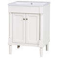 24'' Bathroom Vanity With Top Sink, 2 Tier Modern Bathroom Storage Cabinet, Single Sink Bathroom Vanity, Large Storage Shelves White Mdf