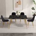 A Set Of 4 Dining Chairs And A Dining Table, Featuring Modern Medieval Style Restaurant Cushioned Side Chairs, Equipped With Soft Velvet Fabric Cushions And Spoon Shaped Golden Metal Legs. B0501A Black Velvet