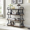 4 Tier Office Bookcase Shelf Rustic Wood Metal Bookshelves Freestanding Open Book Shelf, Industrial Tall Corner Bookcase Easy To Assemble For Home Office, Living Room And Bedroom Brown Office American Design,Rustic Metal & Wood