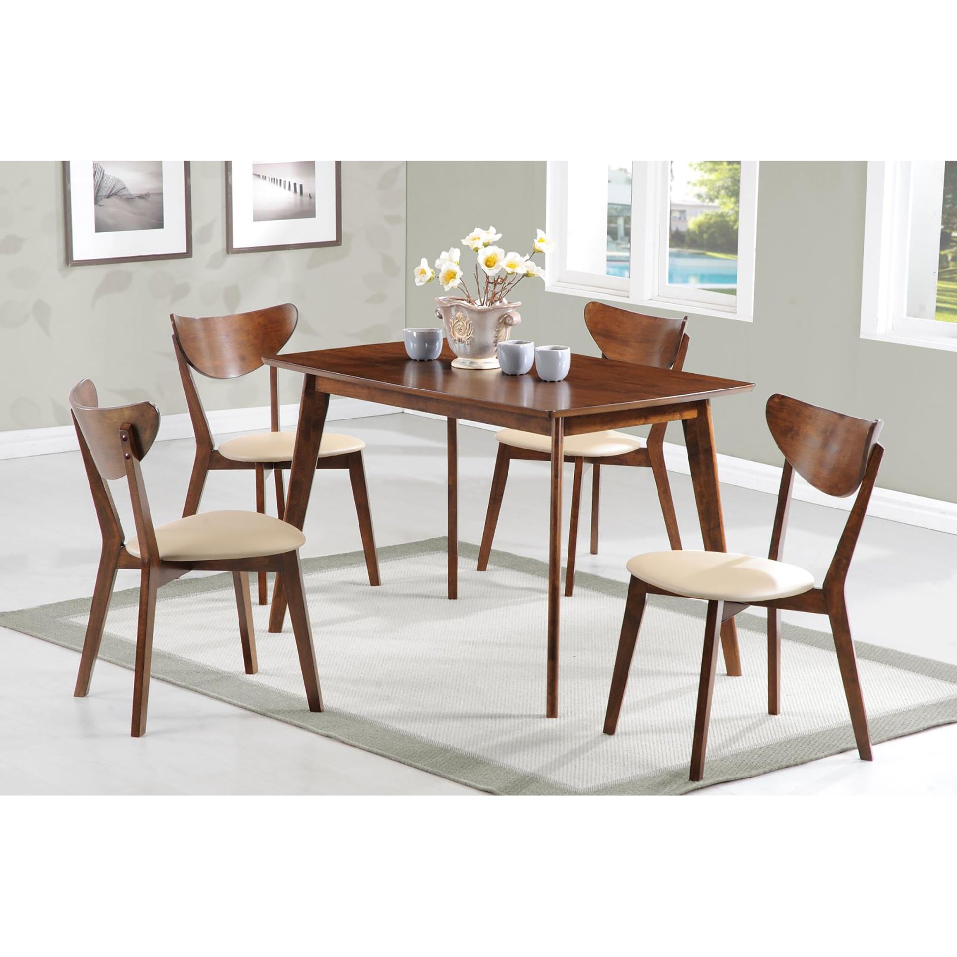 Tan And Chestnut Curved Backs Dining Chair Set Of 2 Brown Dining Room Wipe Clean Mid Century Modern Rubberwood Open Back Wood