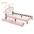 Twin Size Upholstered Princess Bed With Crown Headboard And 2 Drawers,Twin Size Platform Bed With Headboard And Footboard,White Pink Twin Pink Pu