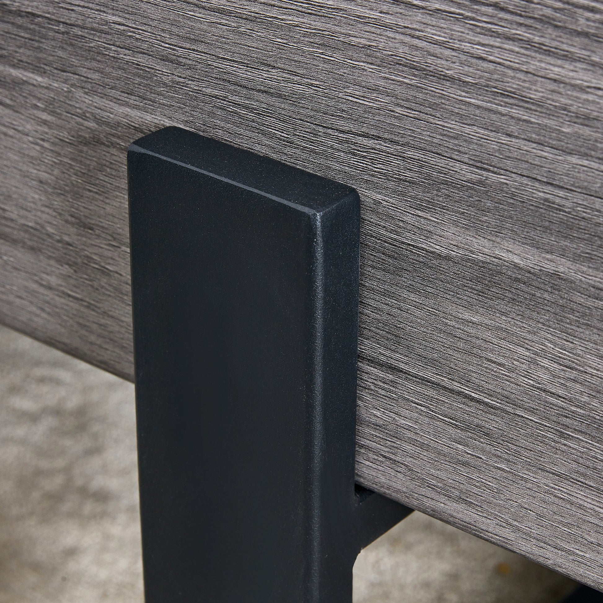A Rustic Gray Wood Grain Mdf Coffee Table With Black Metal Legs An Elegant Space In Natural Wood Tones Grey Mdf