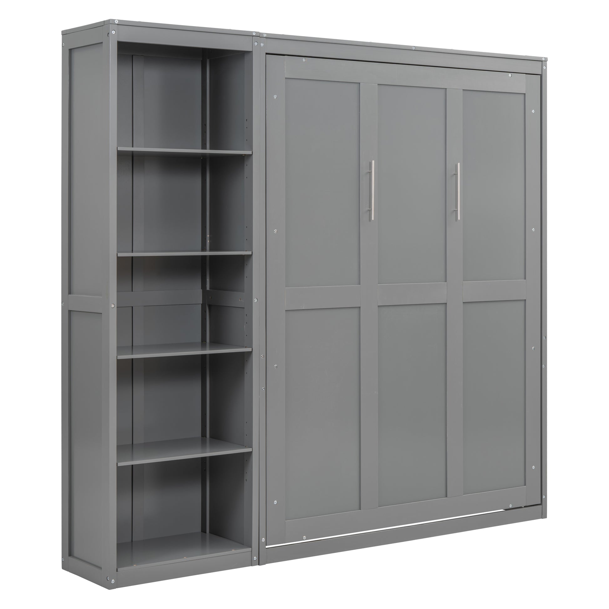 Full Size Murphy Bed Wall Bed With Shelves,Gray Gray Solid Wood Mdf